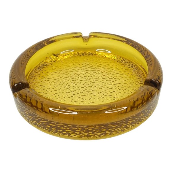 Vintage Amber Pebble Textured Bottom Glass Ashtray READ Trinket 5.5" Diameter - Picture 2 of 11